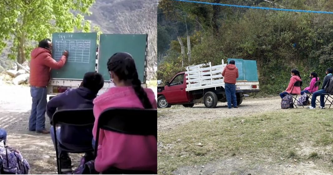 Professor põe lousa em caminhão e dá aulas em área rural na pandemia