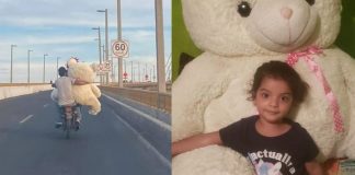 Pai atravessa a cidade carregando um urso gigante em uma moto só para ver a filha feliz!