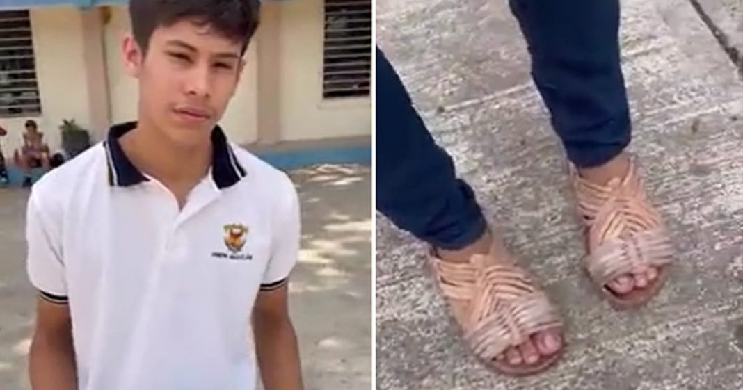 Jovem tira sarro de amigo por usar tênis falsificado e pai o obriga a ir à escola com “sandálias da humildade”.