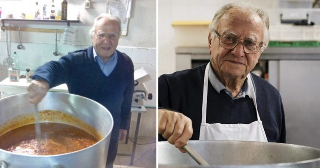 Chef italiano de 91 anos cozinha todos os dias para os moradores de rua